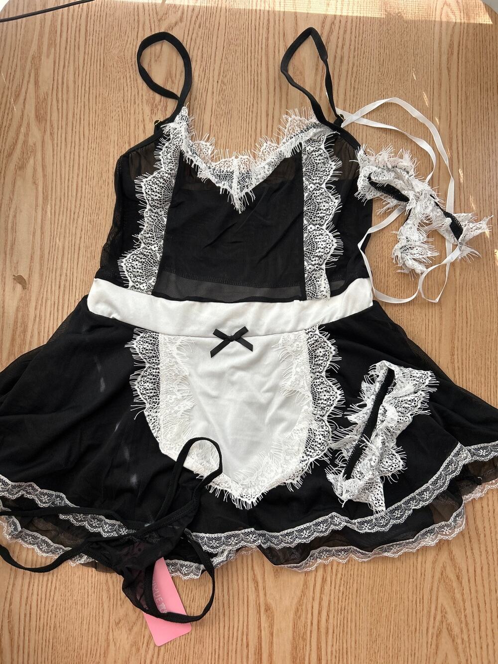 #14 New Womens 4Pc Sexy Maid Halloween👻Costume Stretchy Small/Medium 13.5-15.5”